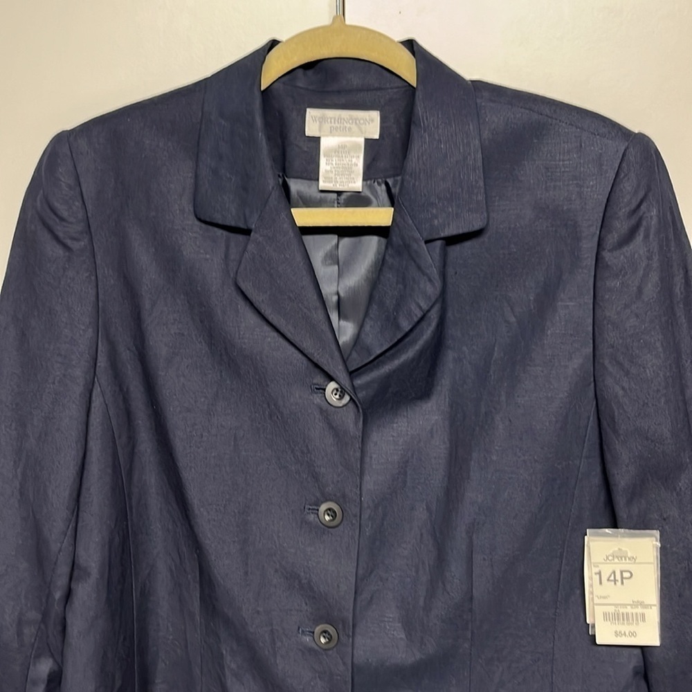 Worthington Petite Navy Linen Blend Blazer Jacket Size 14P - Picture 6 of 11